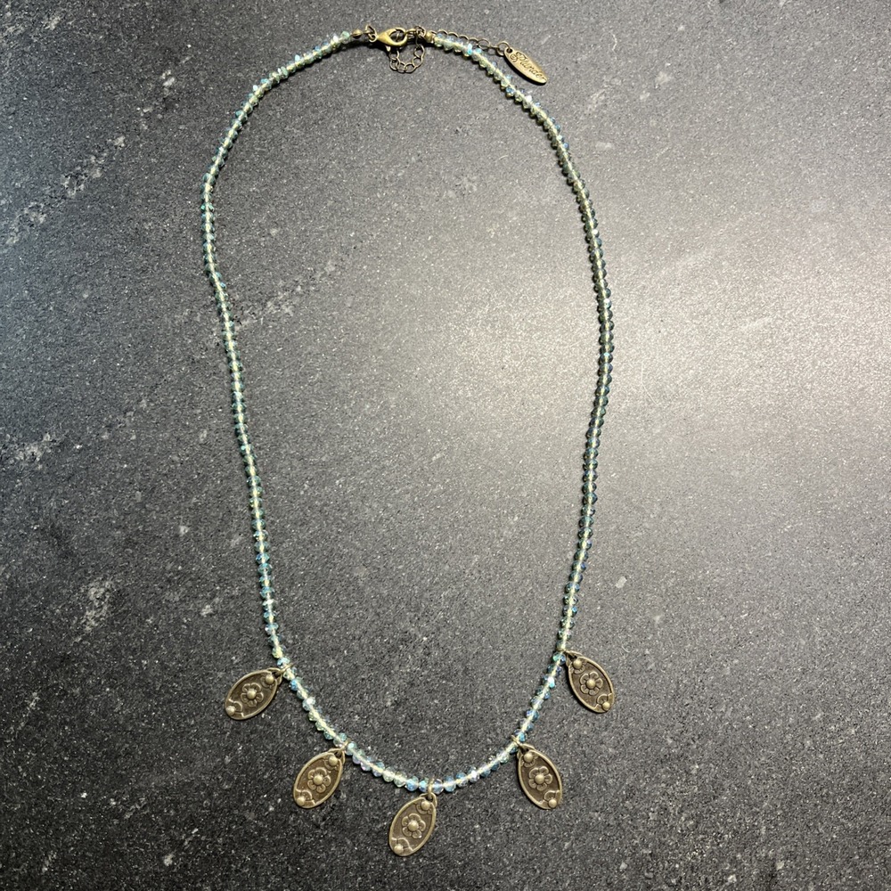Blue Crystal Plunder Necklace Gold‎ Tone Flower Charms B142